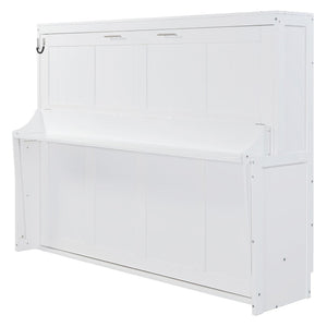 English Elm Queen Size Murphy Bed With Hydraulic Lift & Integrated Desk For Space-Saving Living Solutions N820S10033K-GIGA