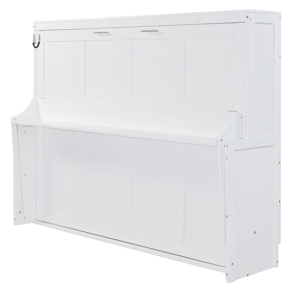 English Elm Queen Size Murphy Bed With Hydraulic Lift & Integrated Desk For Space-Saving Living Solutions N820S10033K-GIGA