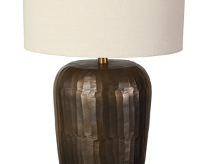 Sunpan ISHANI Table Lamp - Handcrafted Metallic Base with Taupe Drum Shade for Modern Artisanal Style 112232