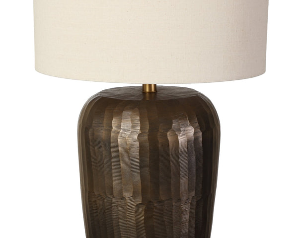 Sunpan ISHANI Table Lamp - Handcrafted Metallic Base with Taupe Drum Shade for Modern Artisanal Style 112232