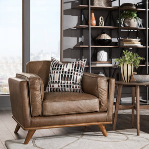 Ugo Leather Accent Chair with Tapered Oak Legs for Modern Living Rooms