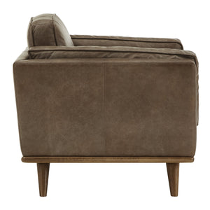 Ugo Leather Accent Chair with Tapered Oak Legs for Modern Living Rooms