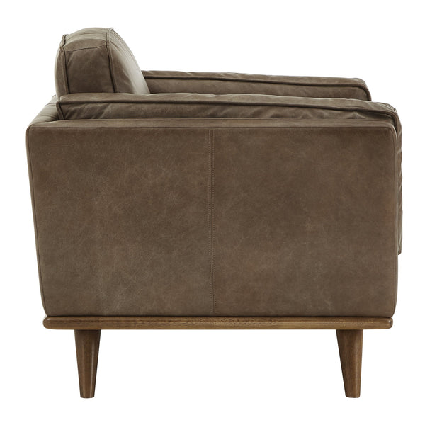 Ugo Leather Accent Chair with Tapered Oak Legs for Modern Living Rooms