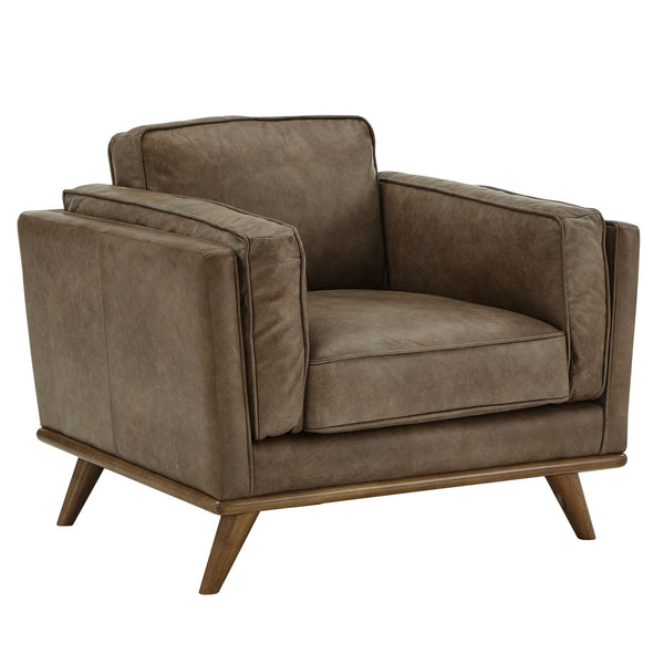 Ugo Leather Accent Chair with Tapered Oak Legs for Modern Living Rooms