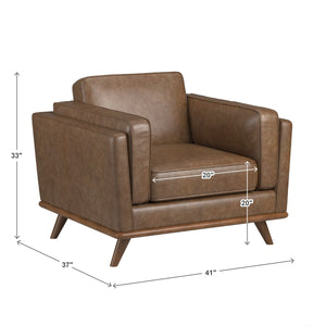 Ugo Leather Accent Chair with Tapered Oak Legs for Modern Living Rooms