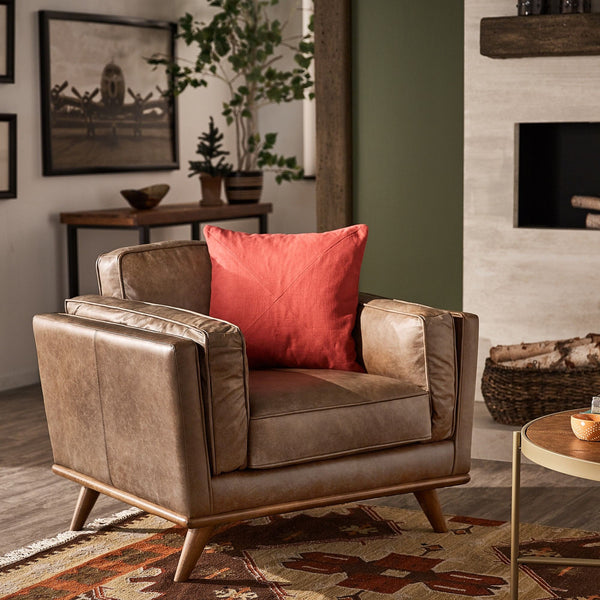 Ugo Leather Accent Chair with Tapered Oak Legs for Modern Living Rooms