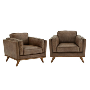 Ugo Leather Accent Chair with Tapered Oak Legs for Modern Living Rooms