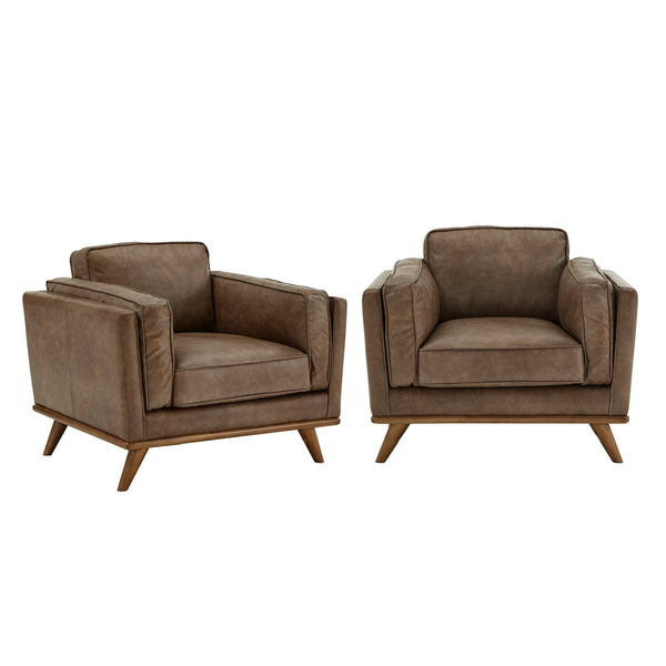 Ugo Leather Accent Chair with Tapered Oak Legs for Modern Living Rooms