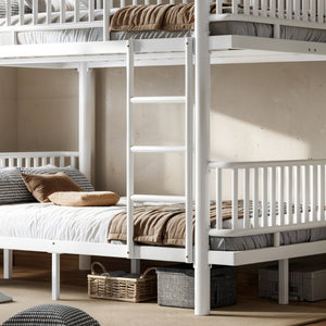 English Elm Twin Over Metal Bunk Bed with Led Lights Usb Ports Drawers and Sofa Conversion Light White W5305S00071