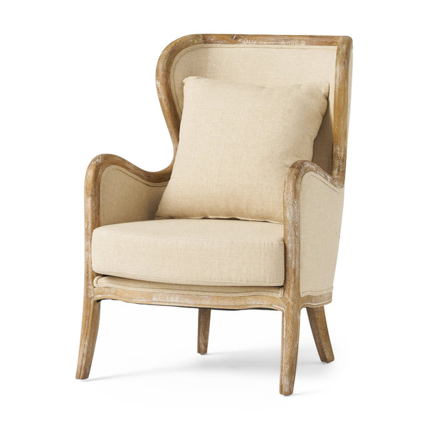 English Elm Christopher Knight Home® - CRENSHAW Beige Fabric Wing Chair with Oak Frame — High-Back Cozy Armchair for Living Room Comfort 56614.00