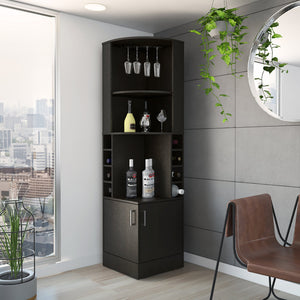 English Elm Syrah Corner Bar Cabinet with 8 Bottle Cubbies, 12-Glass Rack, Double Doors & Two Shelves - Black B070P217879