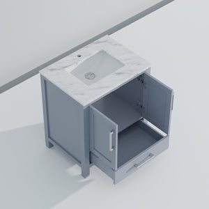 English Elm Dark Grey Bath Vanity With Elegant Carrara Marble Top - Stylish Storage Solution For Modern Bathrooms B2731P258782