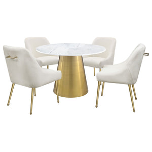 English Elm Earline Round Marble Dining Table with Sculptural Brushed Gold Pedestal Base B062S01396