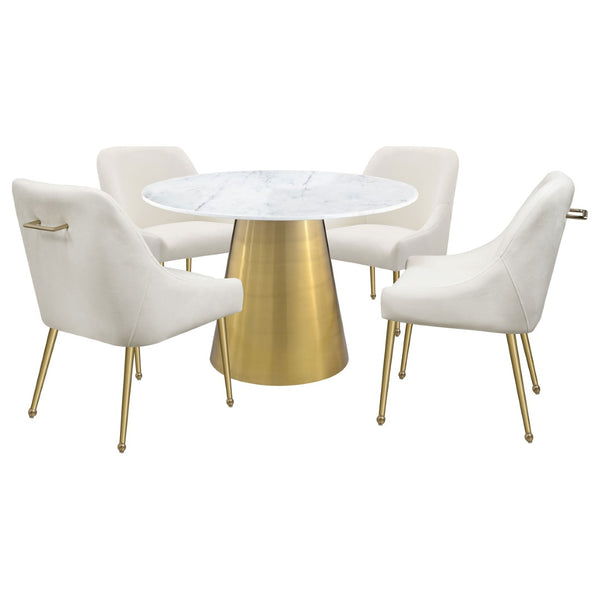 English Elm Earline Round Marble Dining Table with Sculptural Brushed Gold Pedestal Base B062S01396