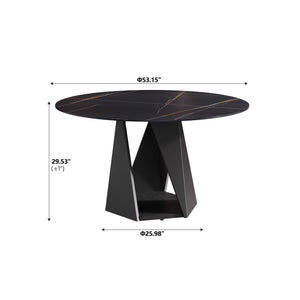 English Elm 53" Round Artificial Marble Dining Table For 6 With Sturdy Black Iron Base - Modern Elegance! W1535S00398