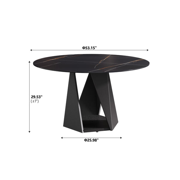 English Elm 53" Round Artificial Marble Dining Table For 6 With Sturdy Black Iron Base - Modern Elegance! W1535S00398