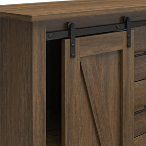 English Elm Alton Farmhouse Chest with Sliding Barn Door Five Drawers and Matte Black Hardware Walnut B2733S00015