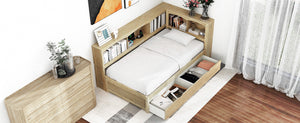 English Elm Twin Twin Size Daybed with USB Charging, Two Storage Drawers & Shelves, Sturdy MDF Frame, 300lb Capacity Wood GX000396AAD