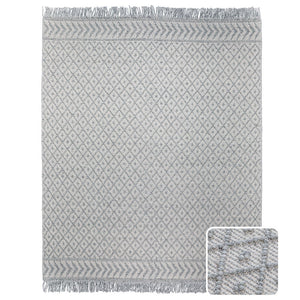 English Elm Millow Handwoven 8x10 Silver Wool Blend Area Rug with Geometric Pattern & Hand-Knotted Fringe B136P188401