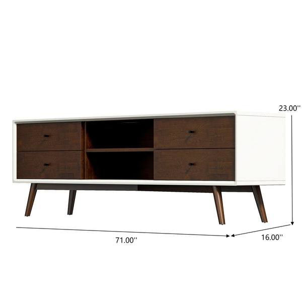 English Elm Ashcroft Furniture - Caroline Mid-Century Walnut TV Stand for Up to 72" Screens — Solid Wood Low-Profile Media Console Brown,White B183P231847