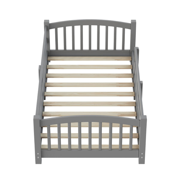 English Elm Twin Montessori Floor Bed Solid Pine Frame with Safety Guardrails for Kids Bedroom Gray N733P400298E