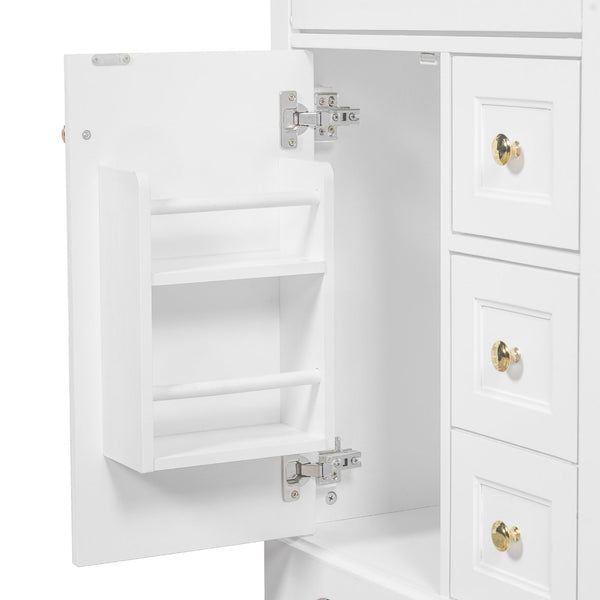 English Elm "24'' 24 Inch Glossy Freestanding Bathroom Vanity with Gold Hardware and Soft Close Storage White Pinewood N725P375495K