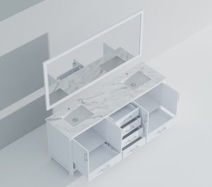 English Elm White Double Bath Vanity With Carrara Marble Top, Ample Storage & 2 Matching Mirrors For Elegance B2731S00838-GIGA