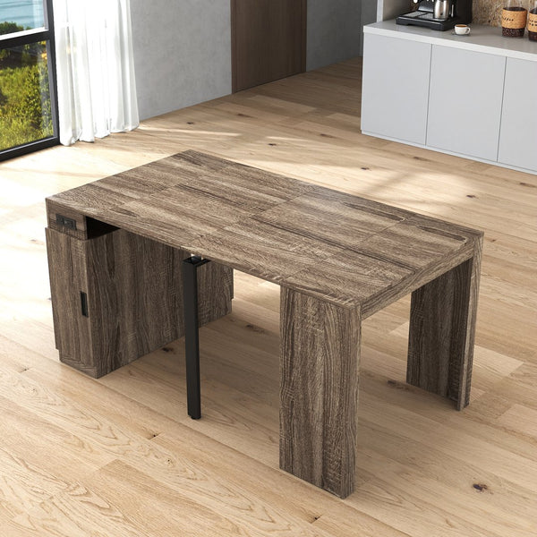 English Elm Modern Extendable Dining Table with Built-In Outlet, USB Ports & Storage, Space-Saving Console to 118" Brown W331S00192