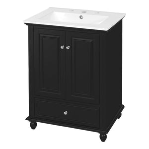 English Elm 24'' French Style Bathroom Vanity with Ceramic Sink Soft Close Cabinet and Drawer Black N710P411227B