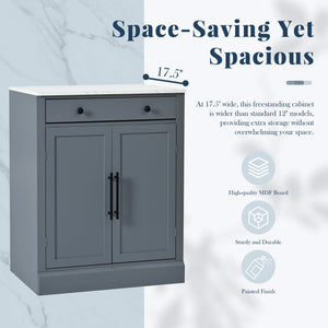 English Elm [Assembly Modern Freestanding Kitchen Pantry with Faux Marble Top, Set of 2 Cabinets with Drawer, Adjustable Shelves, Sleek Durable Design for Dining Room and Coffee Bar Gray SP000074AAE