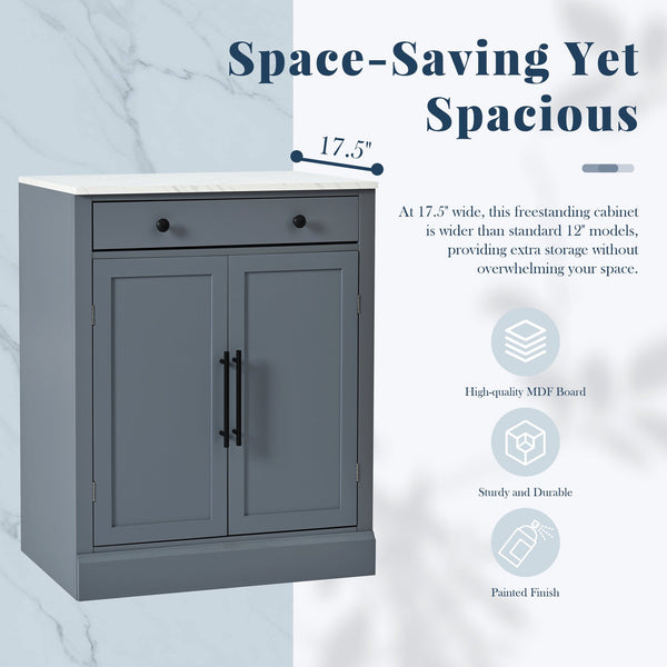 English Elm [Assembly Modern Freestanding Kitchen Pantry with Faux Marble Top, Set of 2 Cabinets with Drawer, Adjustable Shelves, Sleek Durable Design for Dining Room and Coffee Bar Gray SP000074AAE