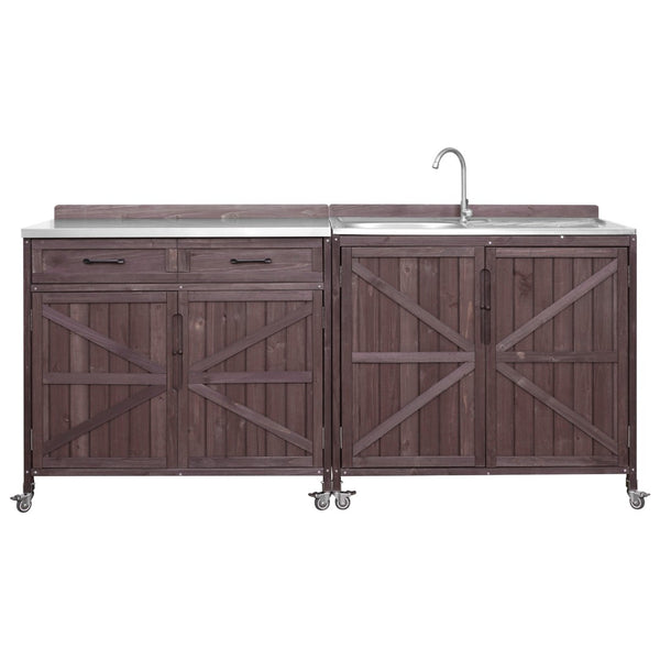 English Elm K&k Outdoor Prep Station Stainless Steel Top Fir Wood Cabinet with Drawer and Wheels N707P370281Z