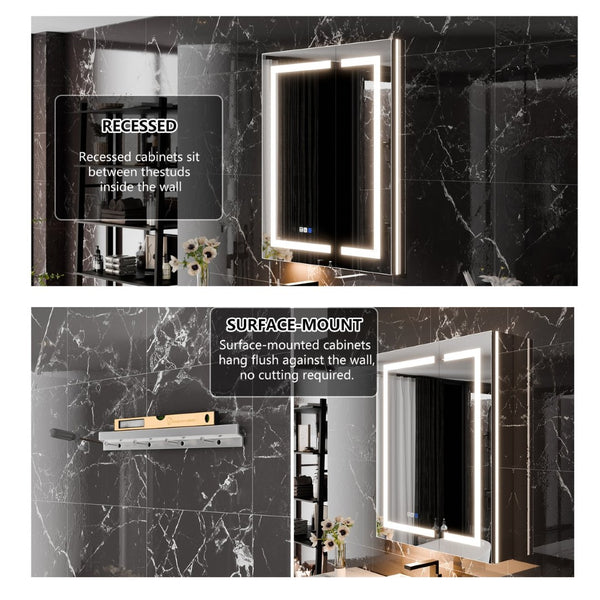 English Elm Smart Led Medicine Cabinet with Anti-fog Mirror Gfci Outlet and Blum Hinges 30x36 W637P382877