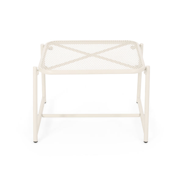 English Elm Christopher Knight Home® - 3 Piece Seating Group Iron Patio Set in Ivory White with Mesh Chairs & Glass Top Side Table, RTA 65200.00WHI_65201.00WHI