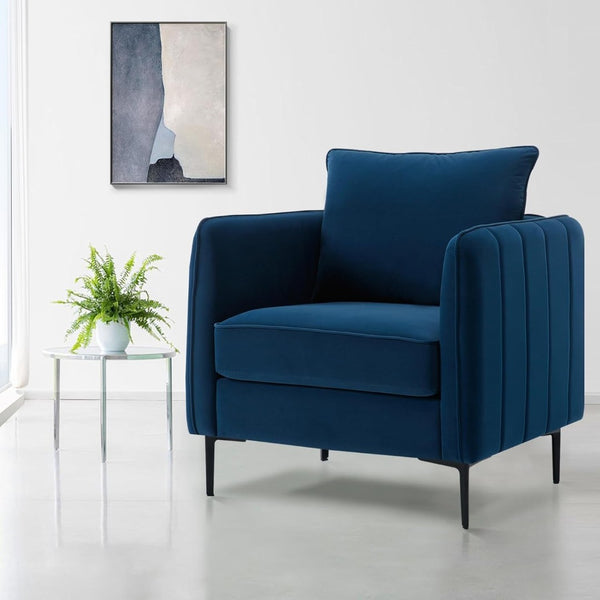 English Elm Accent Velvet Armchair Mid-century Modern Plush Seat with Metal Legs for Living Room W3244P378876