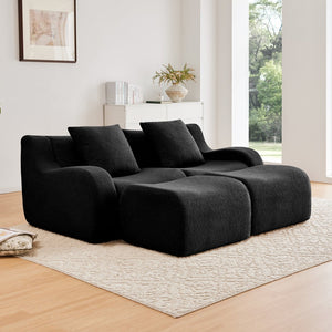 English Elm Soft Teddy Fabric Boneless Sofa with Ergonomic Curved Armrests, 32D High-Density Sponge Comfort and Anti-Slip Base Black W714S01457