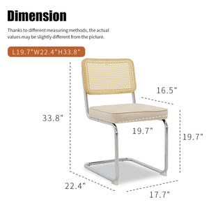 English Elm Dining Velvet Rattan Side Chairs Set of 2 with Chrome Cantilever Legs — Mid-Century Modern Upholstered Comfort in Champagne W2105P327593
