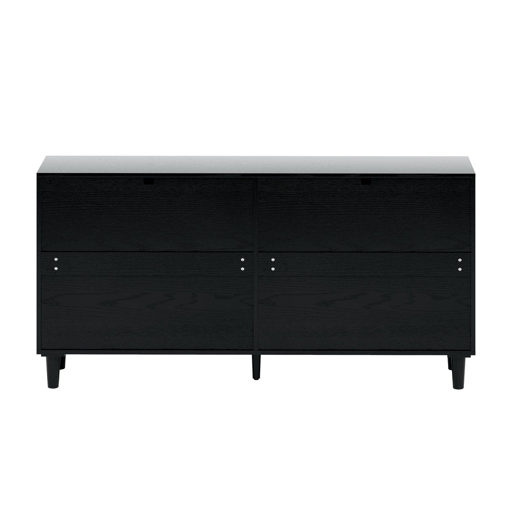 English Elm 59" Rattan Dresser with 6 Spacious Drawers, Stylish Woven Texture, Metal Handles & Wood Legs for Bedroom Black W757P209512
