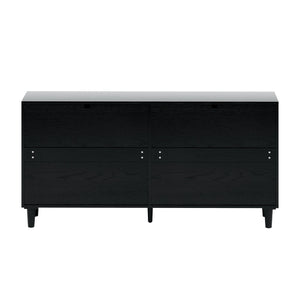 English Elm 59" Rattan Dresser with 6 Spacious Drawers, Stylish Woven Texture, Metal Handles & Wood Legs for Bedroom Black W757P209512