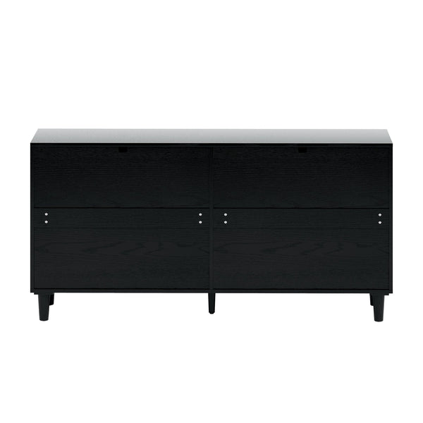 English Elm 59" Rattan Dresser with 6 Spacious Drawers, Stylish Woven Texture, Metal Handles & Wood Legs for Bedroom Black W757P209512
