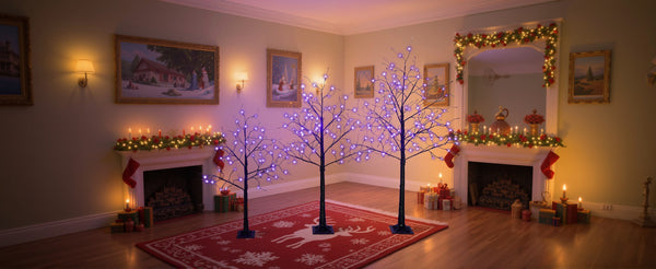 English Elm 3 Pack Halloween Spooky Tree Set with Purple LED Lights, 4ft‑6ft Hinged UV‑Resistant Indoor Decor (96) PX283443AAF