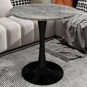 English Elm Marble-Top Round Side Table With Tapered Pedestal Base – Modern Scandinavian Minimalist Accent Piece W1935P353512