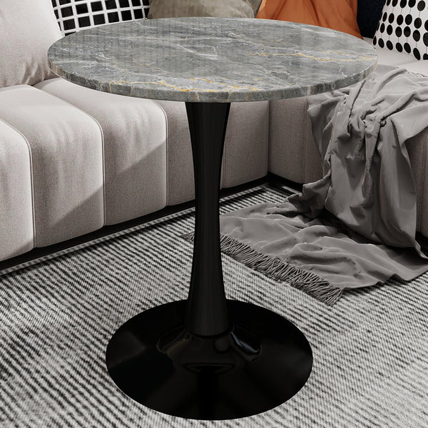 English Elm Marble-Top Round Side Table With Tapered Pedestal Base – Modern Scandinavian Minimalist Accent Piece W1935P353512