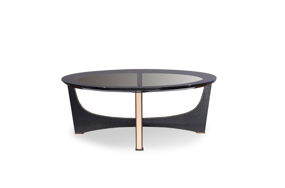 VIG Furniture Talin Interlaced U-Base Coffee Table With Black Crocodile Texture, Rose Gold Accents & Smoked Glass VGUNCK813-120
