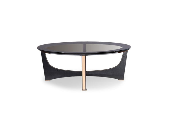VIG Furniture Talin Interlaced U-Base Coffee Table With Black Crocodile Texture, Rose Gold Accents & Smoked Glass VGUNCK813-120