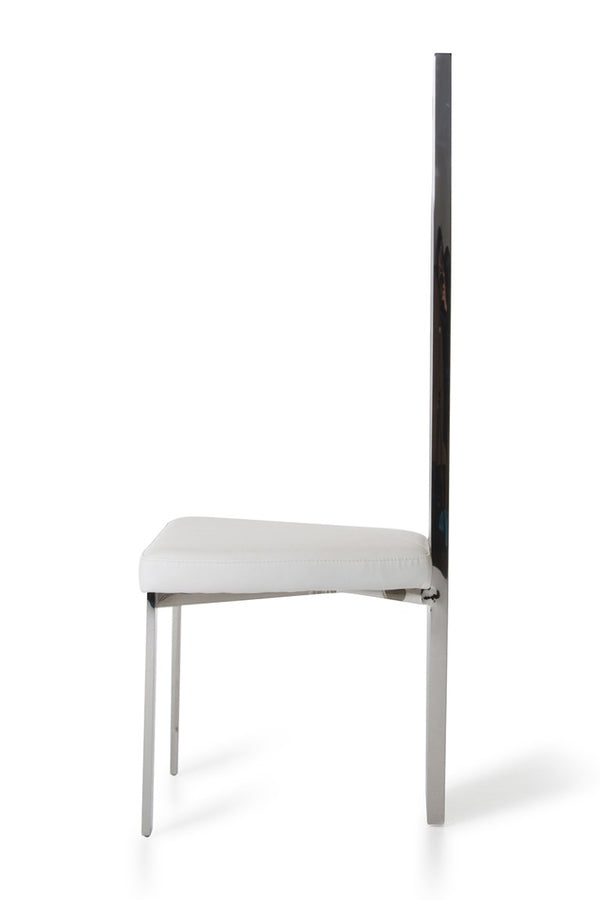 VIG Furniture Elise Tall White Leatherette Dining Chair With Polished Stainless Frame — Modern Vegan Leather Elegance VGVCB8372-WHT