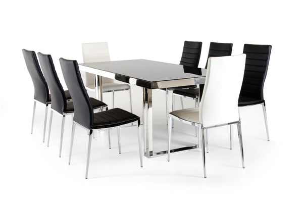 VIG Furniture Courtland Black Tempered Glass Dining Table With Stainless Steel Base — Sleek Modern 71" X 35" Elegant Centerpiece VGHB212T