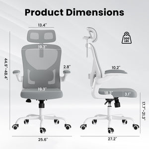 English Elm Ergonomic Office chair with adjustable headrest and lumbar support, breathable mesh, space-saving design Gray,White T3623P368561
