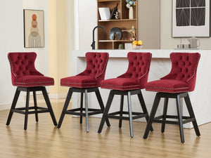 English Elm Swivel Velvet Barstools with Tufted Back Support, 360° Rotation, Foam & Spring Cushion, Sturdy Wooden Frame WINE RED W1143P369088