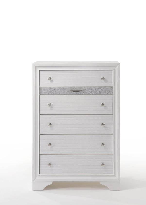 English Elm Naima Textured Finish Dresser with Felt-Lined Jewelry Drawer, Smooth Metal Glides & Silver Pulls White 57 L x 20 W x 37 H B2726P261241